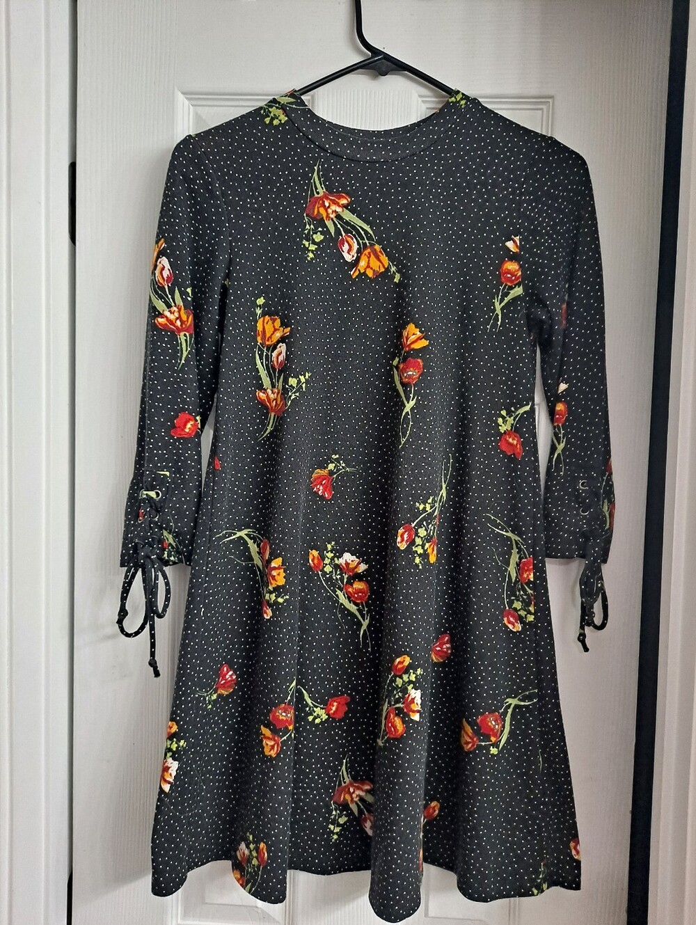 Floral Black Polka Dot Dress
